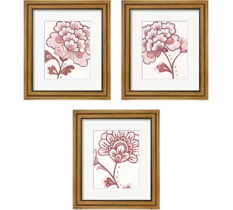 Flora Chinoiserie Pink 3 Piece Framed Art Print Set by Emily Adams