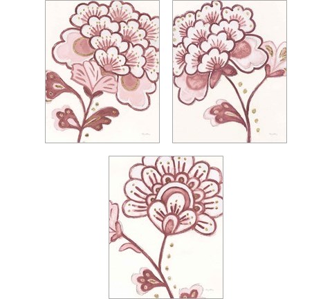 Flora Chinoiserie Pink 3 Piece Art Print Set by Emily Adams