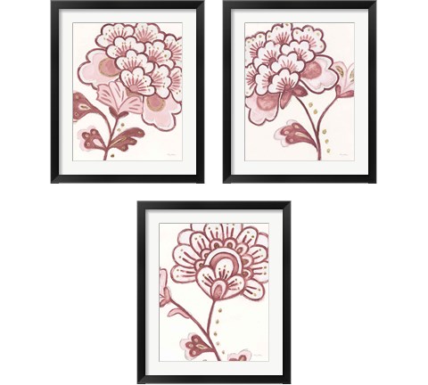 Flora Chinoiserie Pink 3 Piece Framed Art Print Set by Emily Adams