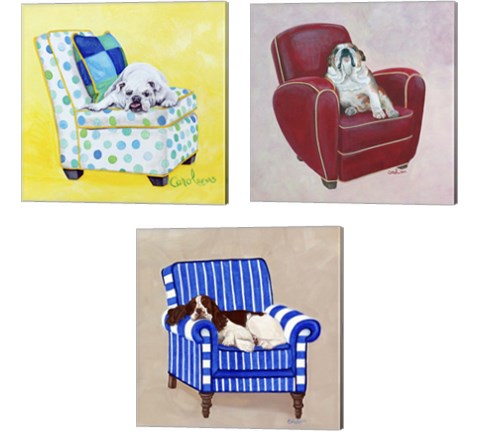 Dogs on Chairs 3 Piece Canvas Print Set by Carol Dillon