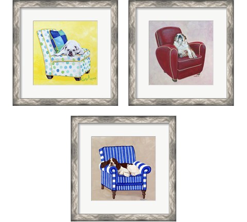 Dogs on Chairs 3 Piece Framed Art Print Set by Carol Dillon