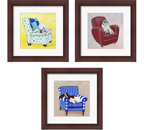 Dogs on Chairs 3 Piece Framed Art Print Set by Carol Dillon