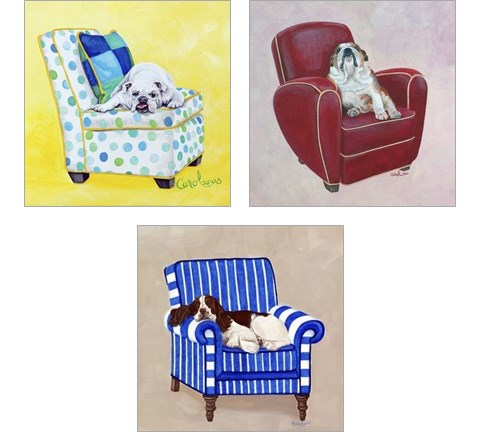 Dogs on Chairs 3 Piece Art Print Set by Carol Dillon