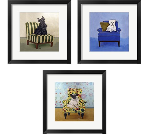 Dogs on Chairs 3 Piece Framed Art Print Set by Carol Dillon