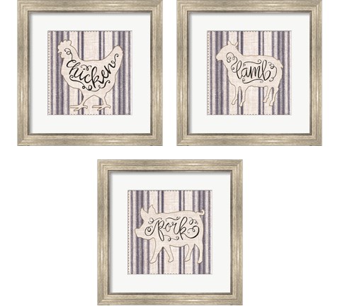 Striped Country Kitchen Animals 3 Piece Framed Art Print Set by Cindy Jacobs