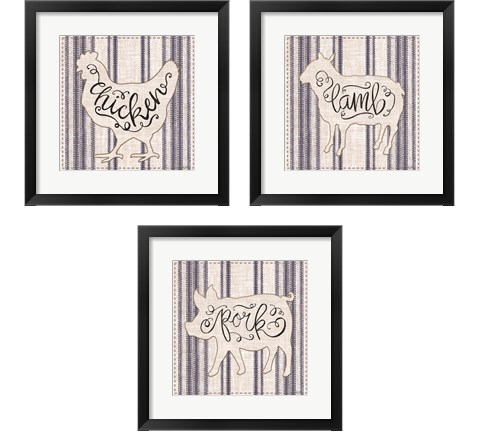 Striped Country Kitchen Animals 3 Piece Framed Art Print Set by Cindy Jacobs