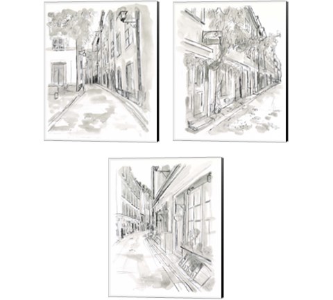 European City Sketch 3 Piece Canvas Print Set by June Erica Vess