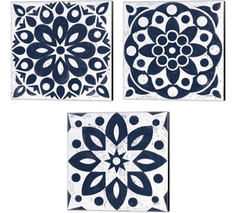 Blue and White Tile 3 Piece Canvas Print Set by Kathrine Lovell
