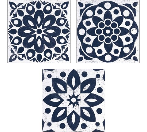 Blue and White Tile 3 Piece Art Print Set by Kathrine Lovell