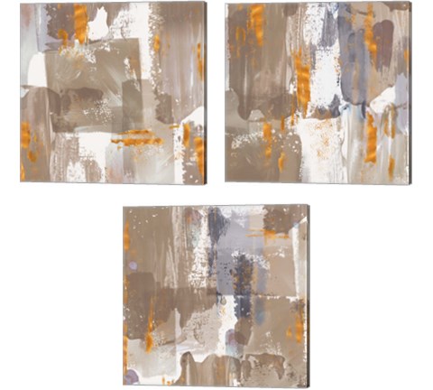 Icescape Abstract Grey Gold 3 Piece Canvas Print Set by Northern Lights
