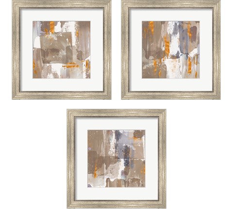 Icescape Abstract Grey Gold 3 Piece Framed Art Print Set by Northern Lights