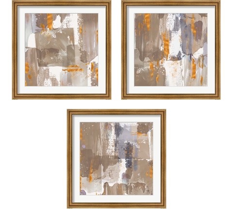 Icescape Abstract Grey Gold 3 Piece Framed Art Print Set by Northern Lights