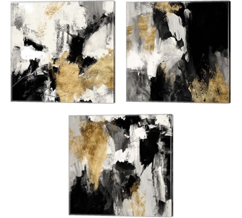 Neutral Gold Collage 3 Piece Canvas Print Set by Victoria Borges