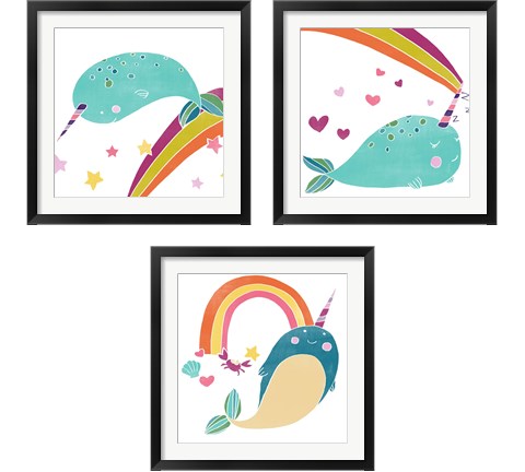 Happy Narwals 3 Piece Framed Art Print Set by June Erica Vess