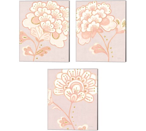 Flora Chinoiserie Textured Terra 3 Piece Canvas Print Set by Emily Adams