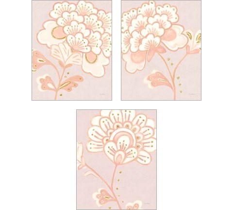 Flora Chinoiserie Textured Terra 3 Piece Art Print Set by Emily Adams