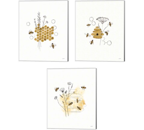 Bees and Botanicals 3 Piece Canvas Print Set by Leah York