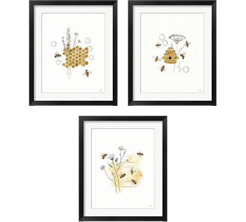 Bees and Botanicals 3 Piece Framed Art Print Set by Leah York