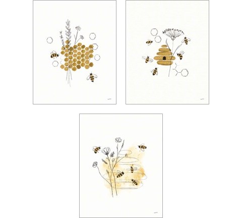 Bees and Botanicals 3 Piece Art Print Set by Leah York