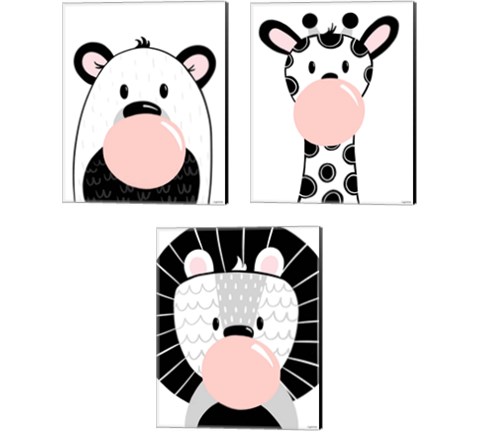 Black and White Kids Animals 3 Piece Canvas Print Set by Kyra Brown