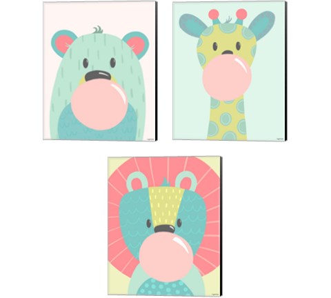 Colorful Kids Animals 3 Piece Canvas Print Set by Kyra Brown