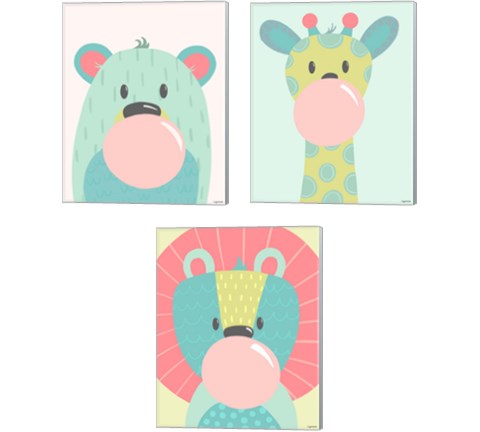 Colorful Kids Animals 3 Piece Canvas Print Set by Kyra Brown