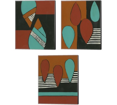 Rust & Teal Patterns 3 Piece Canvas Print Set by Regina Moore
