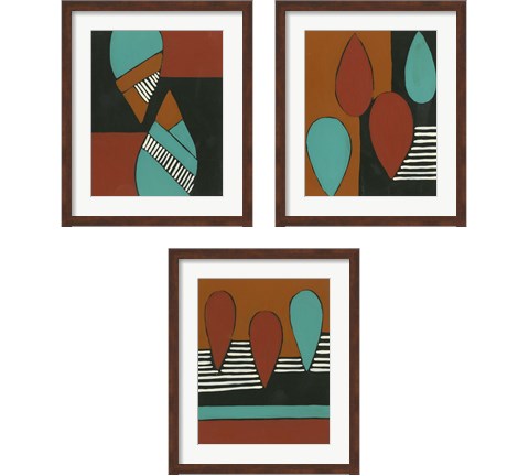 Rust & Teal Patterns 3 Piece Framed Art Print Set by Regina Moore