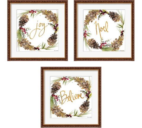 Gold Christmas Wreath3 Piece Framed Art Print Set by Lanie Loreth