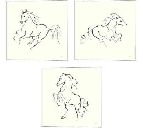 Line Horse 3 Piece Canvas Print Set by Chris Paschke