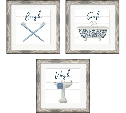 Cottage Bath 3 Piece Framed Art Print Set by Wild Apple Portfolio