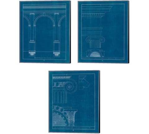 Architectural Columns Blueprint 3 Piece Canvas Print Set by Wild Apple Portfolio