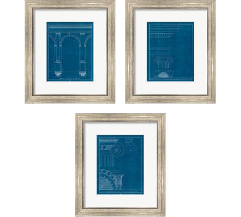 Architectural Columns Blueprint 3 Piece Framed Art Print Set by Wild Apple Portfolio