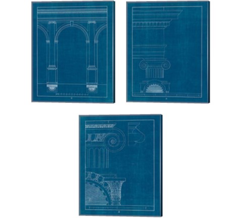 Architectural Columns Blueprint 3 Piece Canvas Print Set by Wild Apple Portfolio