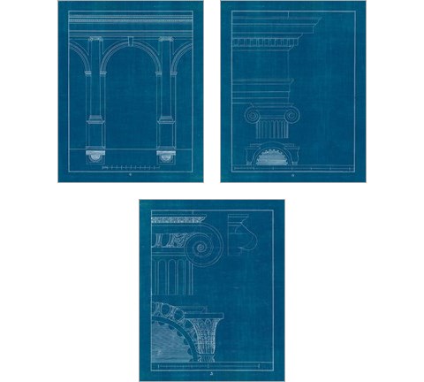 Architectural Columns Blueprint 3 Piece Art Print Set by Wild Apple Portfolio
