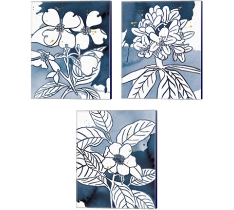 Indigo Blooms 3 Piece Canvas Print Set by Wild Apple Portfolio