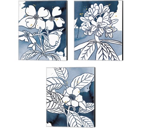 Indigo Blooms 3 Piece Canvas Print Set by Wild Apple Portfolio