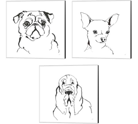 Line Dog 3 Piece Canvas Print Set by Chris Paschke