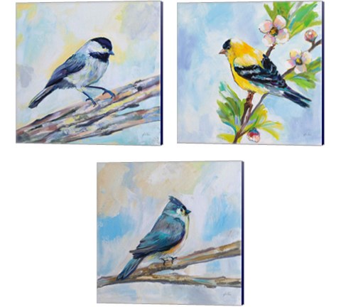 Birds on Blue 3 Piece Canvas Print Set by Jeanette Vertentes