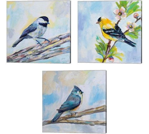 Birds on Blue 3 Piece Canvas Print Set by Jeanette Vertentes