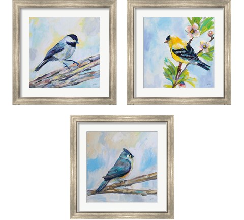 Birds on Blue 3 Piece Framed Art Print Set by Jeanette Vertentes