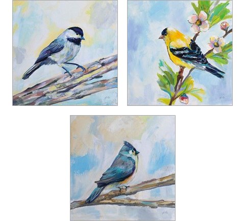 Birds on Blue 3 Piece Art Print Set by Jeanette Vertentes