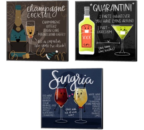 Cartoon Cocktails 3 Piece Canvas Print Set by Kyra Brown