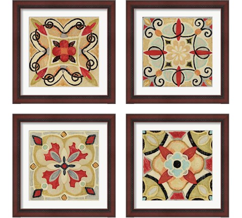 Bohemian Rooster Tile Square 4 Piece Framed Art Print Set by Daphne Brissonnet