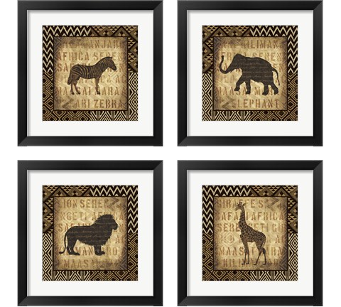 African Widl Animal 4 Piece Framed Art Print Set by Wild Apple Portfolio