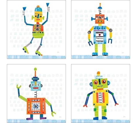 Robot Party on Squares 4 Piece Art Print Set by Melissa Averinos