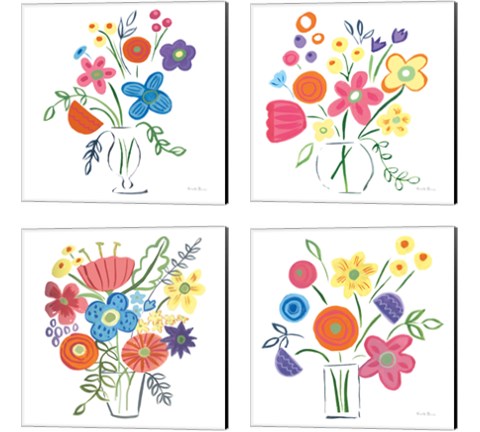 Floral Medley 4 Piece Canvas Print Set by Farida Zaman