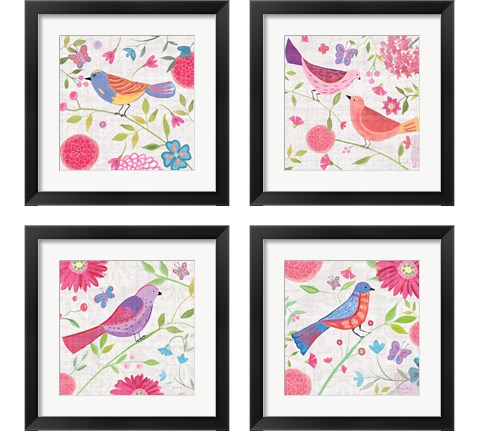 Damask Floral and Bird 4 Piece Framed Art Print Set by Farida Zaman