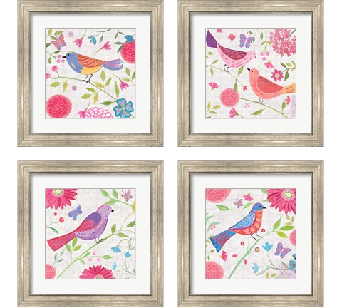 Damask Floral and Bird 4 Piece Framed Art Print Set by Farida Zaman