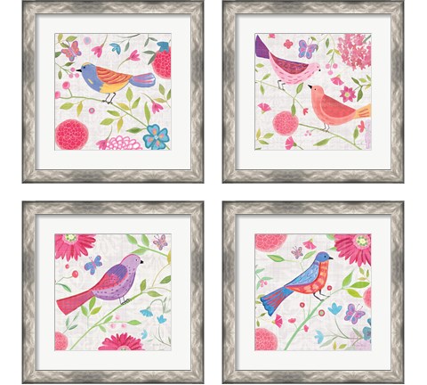 Damask Floral and Bird 4 Piece Framed Art Print Set by Farida Zaman